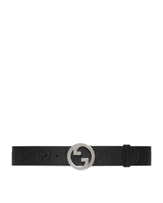 Gucci Black Leather Interlocking G Belt for men