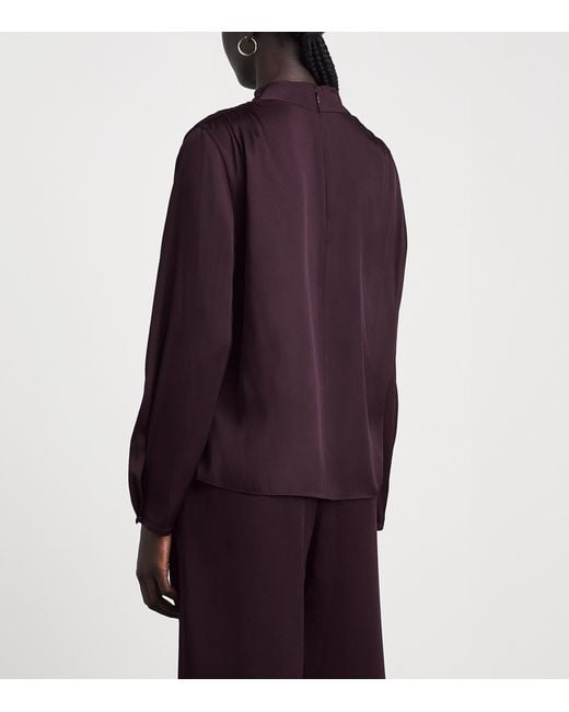 Vince Purple Satin Cowl-Neck Blouse