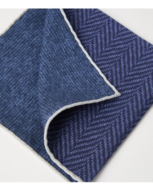 Brunello Cucinelli Blue Silk Chevron Pocket Square for men