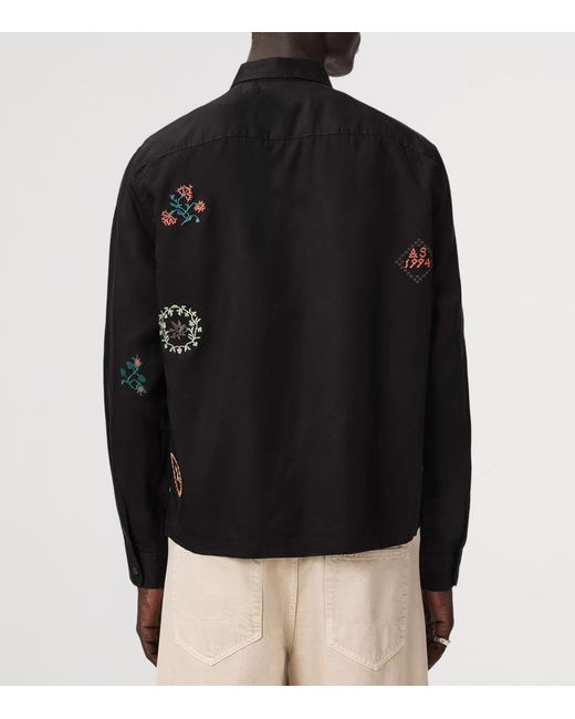 AllSaints Black Embroidered Zip-Up Shirt for men
