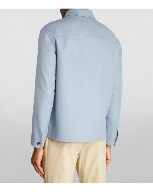Canali Blue Wool Reversible Shirt Jacket for men