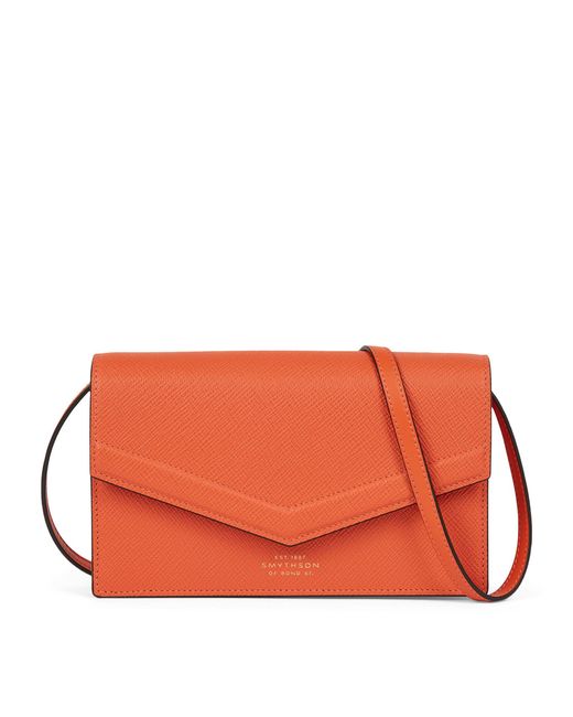 Smythson Orange Panama Leather Envelope Cross-body Bag