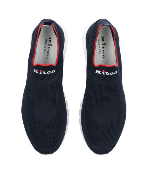 Kiton Blue Knitted Slip-on Sneakers for men