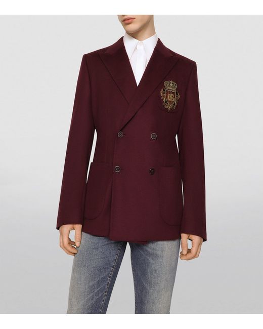 Dolce & Gabbana Purple Wool-Cashmere Dg Patch Jacket for men