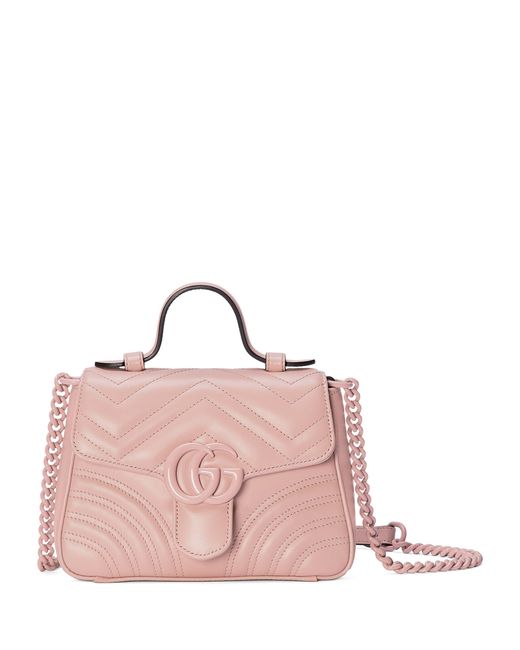 Gucci Pink Leather Mini Gg Marmont Top-handle Bag