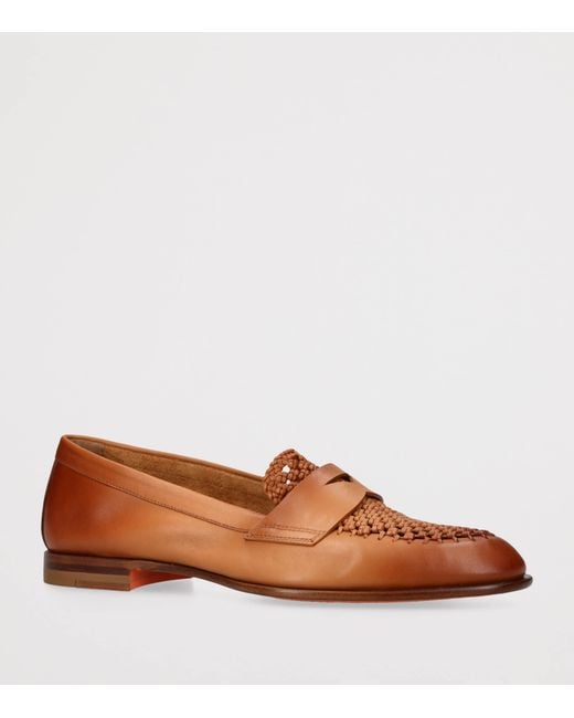 Santoni Brown Leather Luce Loafers
