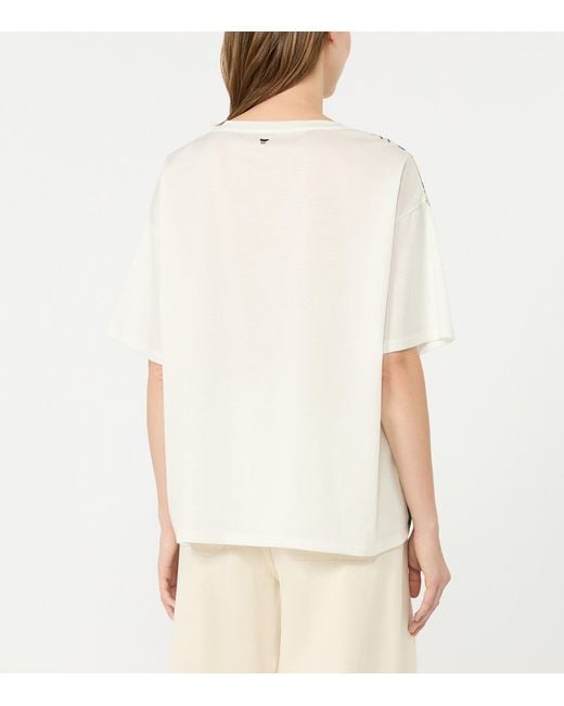 Weekend by Maxmara Blue Stretch-Cotton Silk-Trim Printed T-Shirt