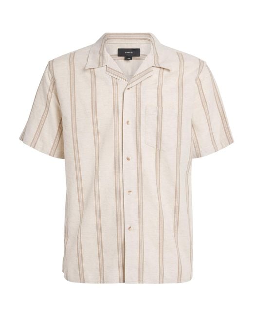 Vince White Cotton-Hemp Stripe Shirt for men
