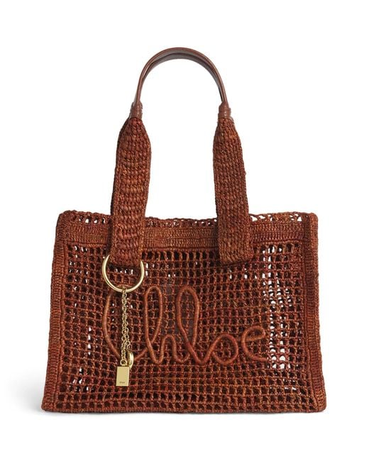 Chloé Brown Raffia Summer Banana East-West Tote Bag