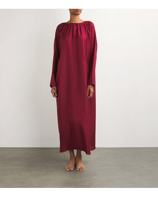 Asceno Red Silk Rhodes Midi Dress
