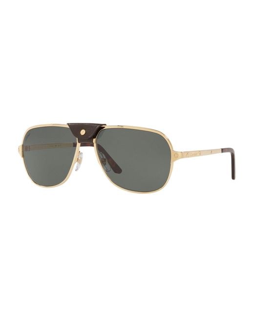 Cartier Gray Gold Frame Pilot Sunglasses for men