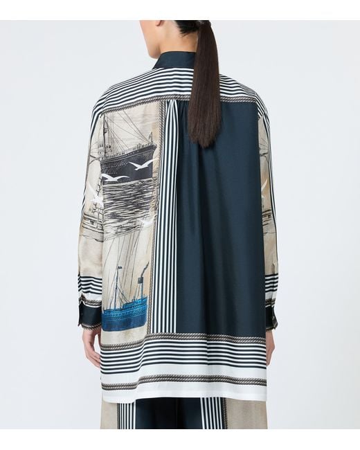 Max Mara Gray Silk Nautical Print Shirt