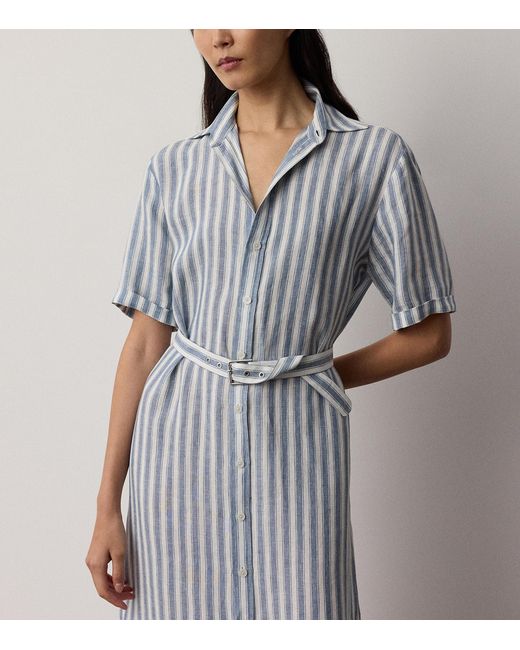 Ralph Lauren Blue Alternating Lines Umbrella Linen Dress