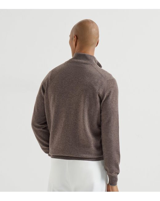 Brunello Cucinelli Brown Cashmere Half-Zip Sweater for men