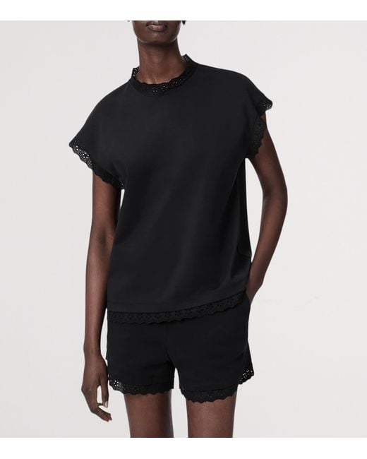 AllSaints Black Organic Cotton Lace-Detail Lele Tank Top