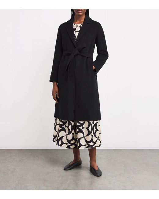 Max Mara Black Virgin Wool Wrap Coat