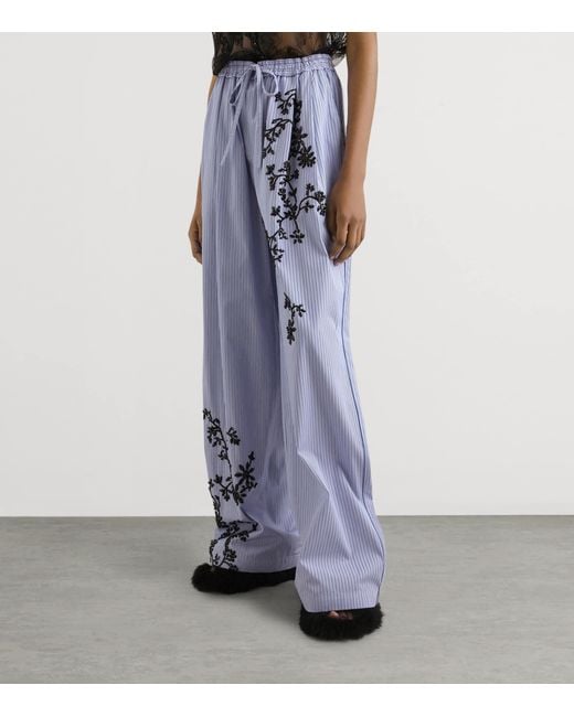 Dolce & Gabbana Blue Cotton-Silk Stripe Embellished Trousers
