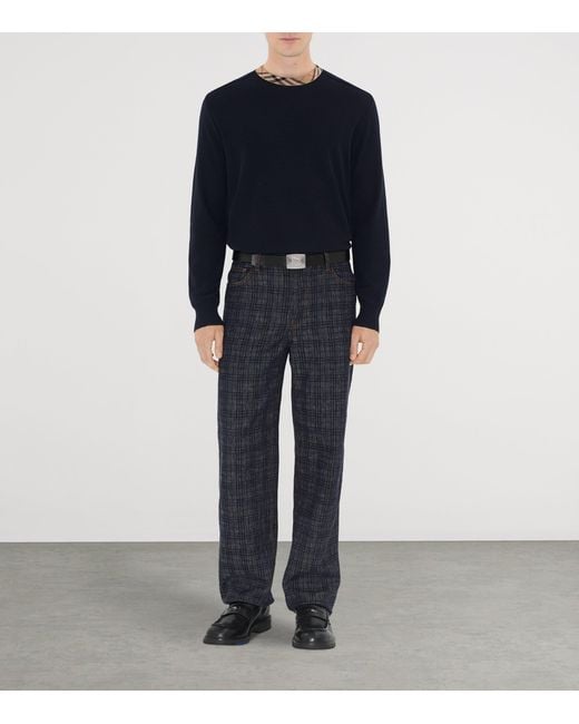 Burberry Black Checked Trim Crewneck Jumper for men