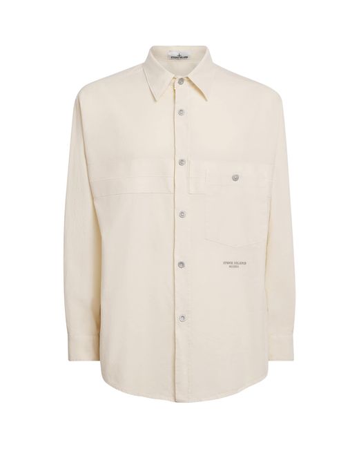 Stone Island White Organic Cotton Garment-Dyed Overshirt for men