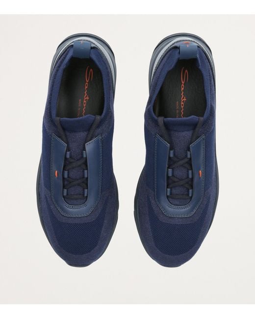 Santoni Blue Technical-Knit Runner Sneakers