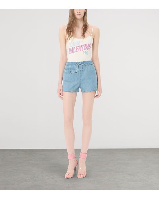 Valentino Blue Drawstring Denim Shorts