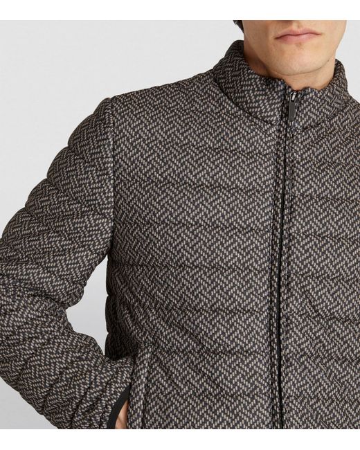Emporio Armani Gray Geometric Print Puffer Jacket for men