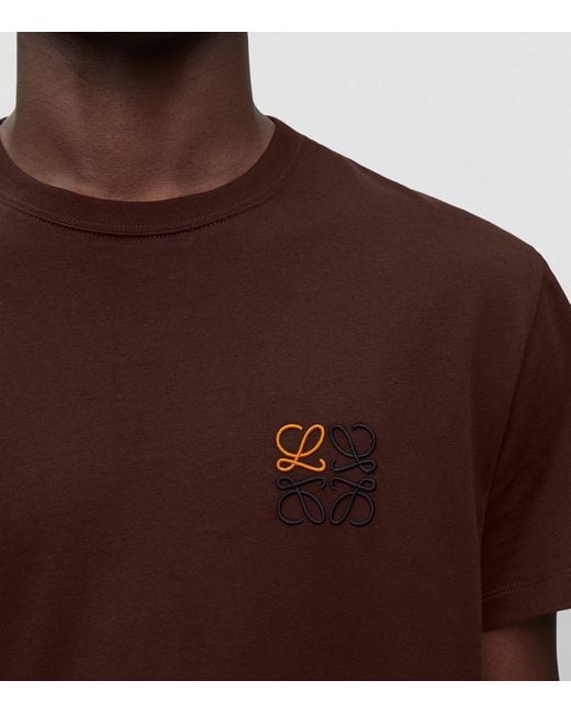 Loewe Brown Embroidered-logo T-shirt for men