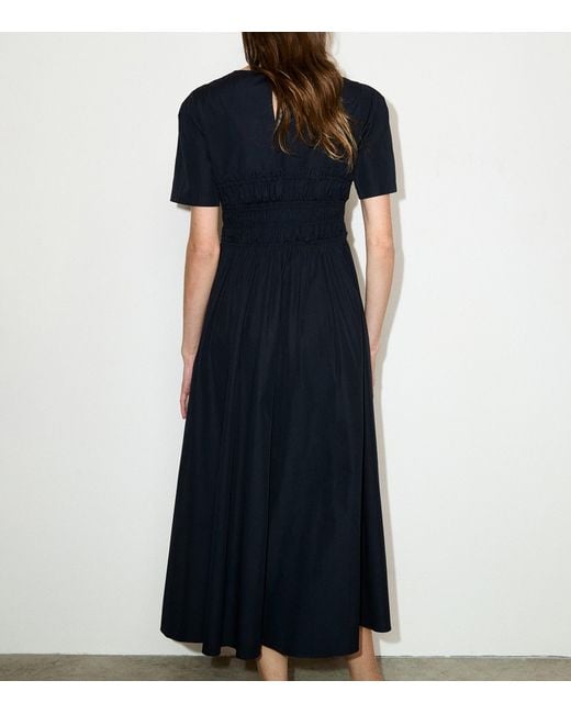 MAX&Co. Blue Cotton-Virgin Wool Shirred Midi Dress