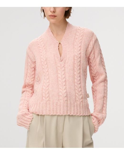 Loewe Pink Wool Cable-Knit Sweater
