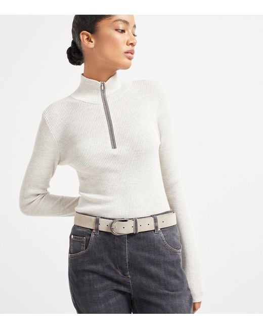 Brunello Cucinelli Gray Sueded Calfskin Belt