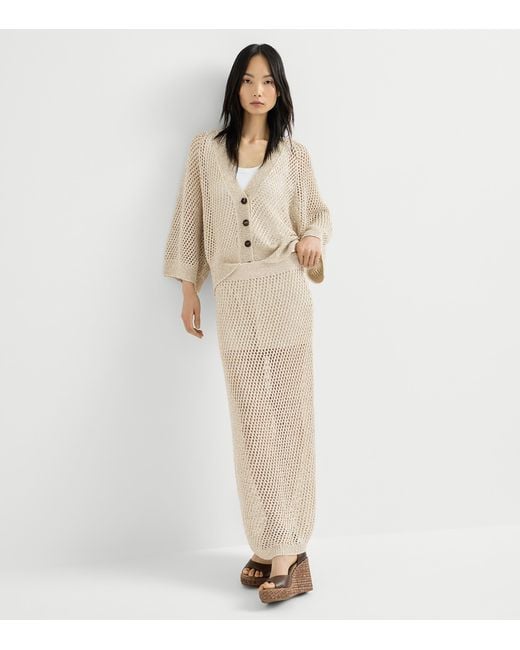 Brunello Cucinelli Natural Embellished Knit Maxi Skirt