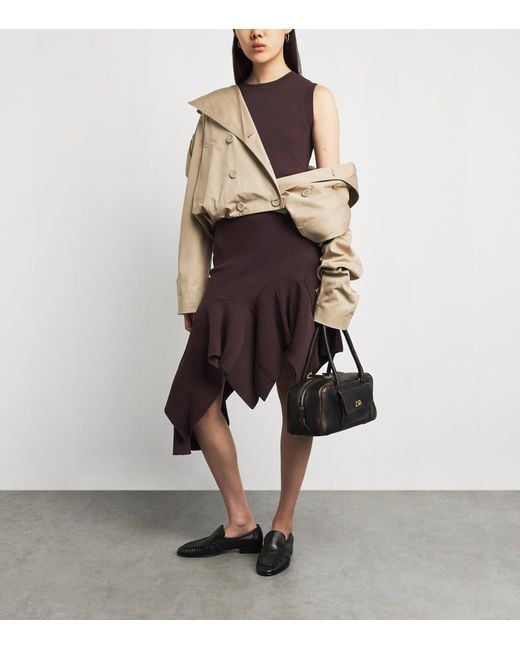 Sandro Brown Knitted Asymmetric Mini Dress