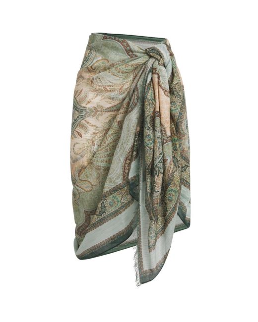 Zimmermann Green Metallic Cotton-Silk Tapestry Pareo