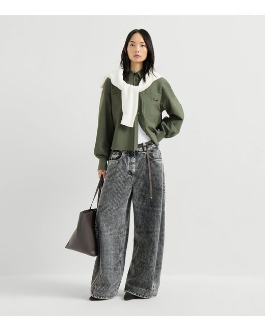 Brunello Cucinelli Green Virgin Wool-Blend Monili-Tab Shirt