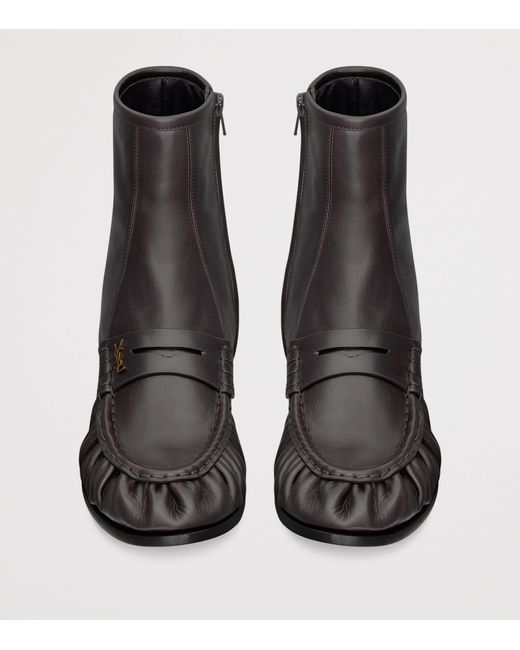 Saint Laurent Brown Leather Le Loafer Ankle Boots for men