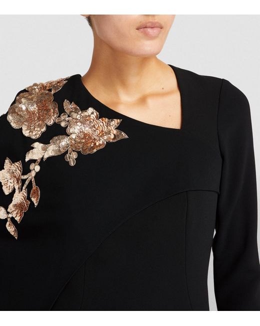 Pamella Roland Black Asymmetric Cape-sleeve Gown