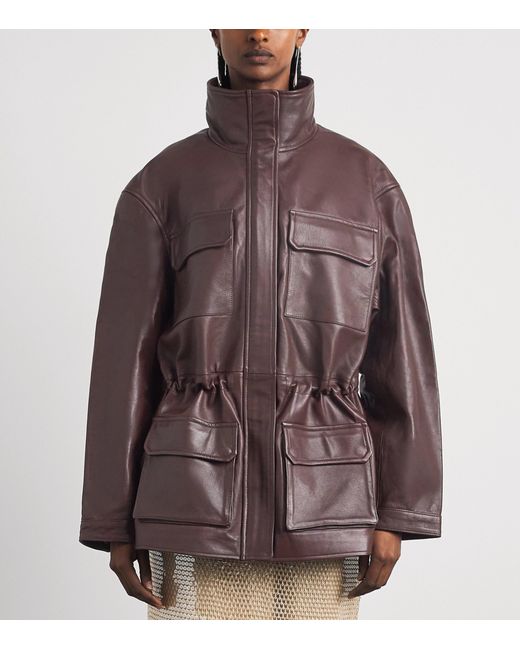 Sandro Brown Oversized Leather Jacket
