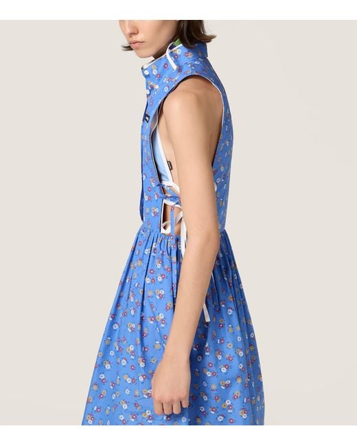 Miu Miu Blue Cotton Poplin Floral Mini Dress