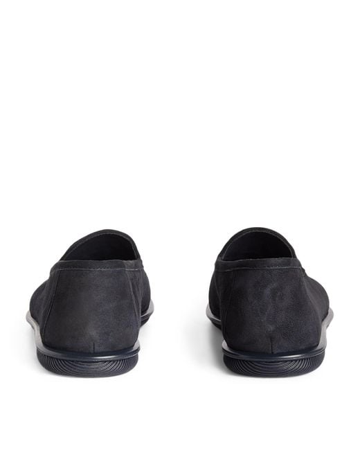Giorgio Armani Blue Suede Logo Loafers for men