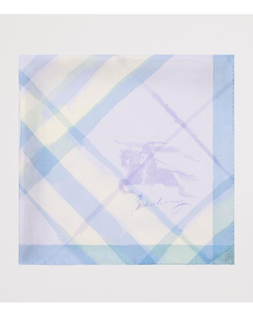 Burberry Blue Silk Watercolour Check Scarf