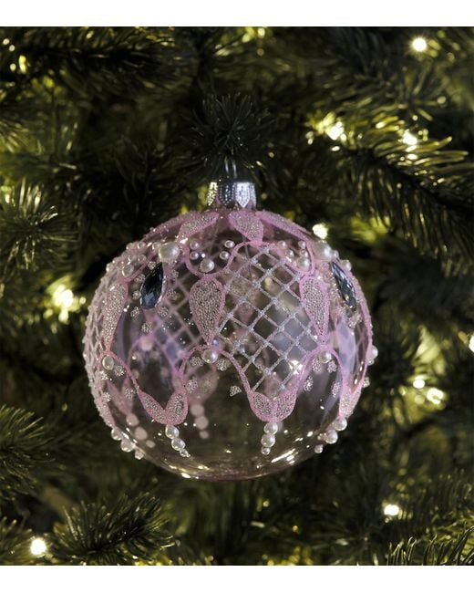 Harrods Pink Glass Glitter Criss-Cross Bauble
