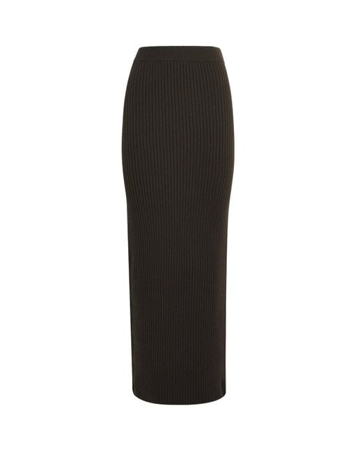 Max Mara Black Virgin Wool-Blend Midi Skirt