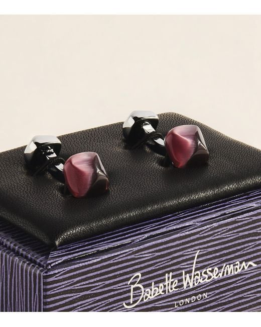 Babette Wasserman Purple Rhodium-Plated Cat's Eye Twist Square Cufflinks for men