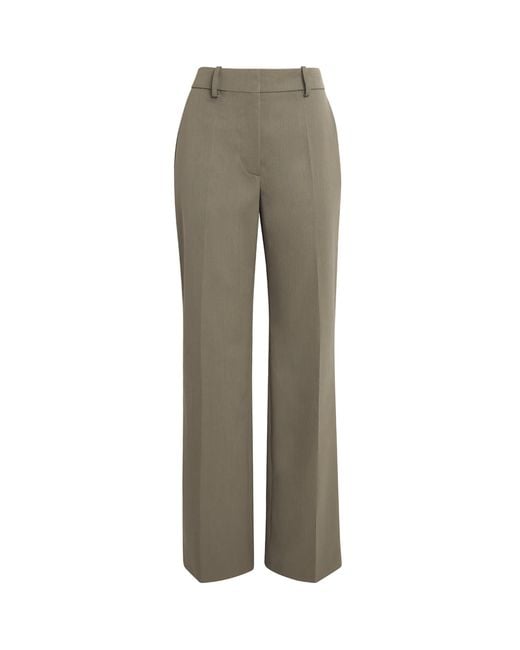 Victoria Beckham Gray Wool-Blend Straight Tailored Trousers
