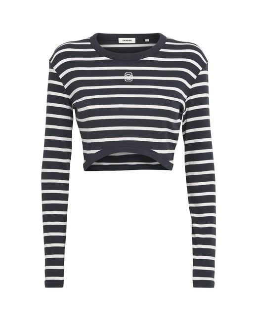 Sandro Black Cotton Stripe Crop Top