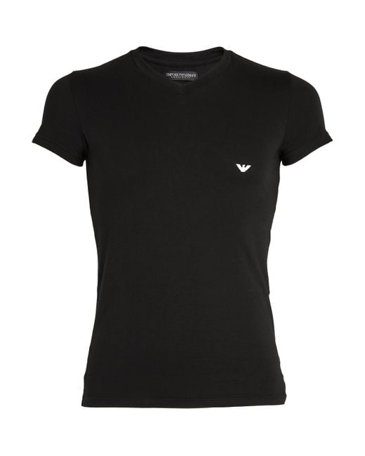 Emporio Armani Black V-Neck Cotton Eagle T-Shirt for men