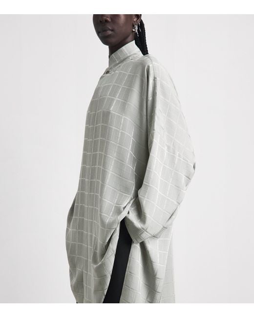 Eskandar Gray Silk Double-Stand Collar Shirt