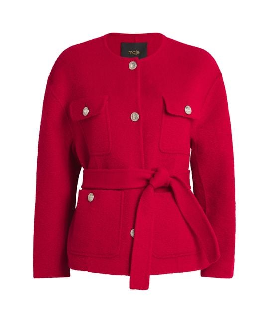 Maje Red Wool-Blend Double-Faced Jacket