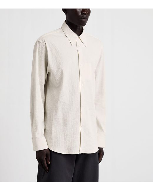Studio Nicholson White Cotton-Linen Seersucker Stripe Shirt for men
