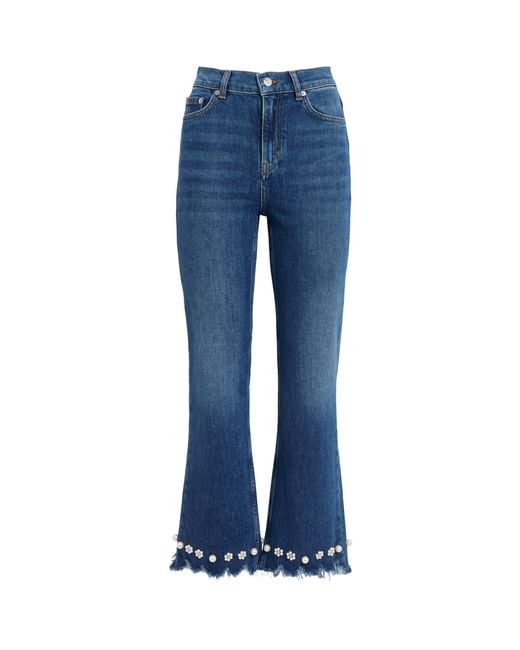 Maje Blue Beaded High-Rise Flared Jeans
